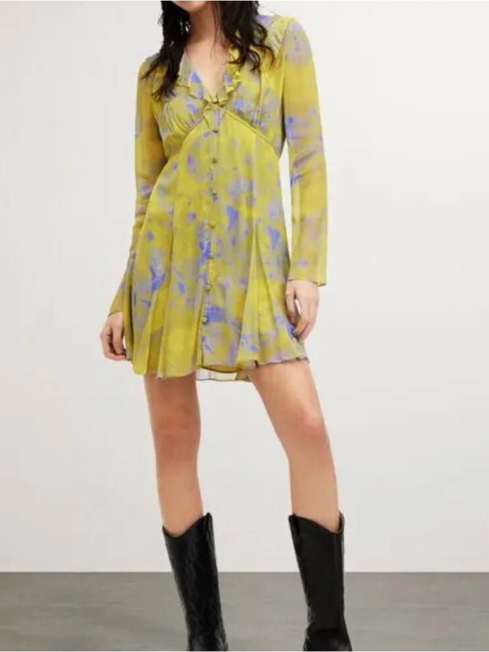 AllSaints Yellow and Lavender Floral Mini Dress